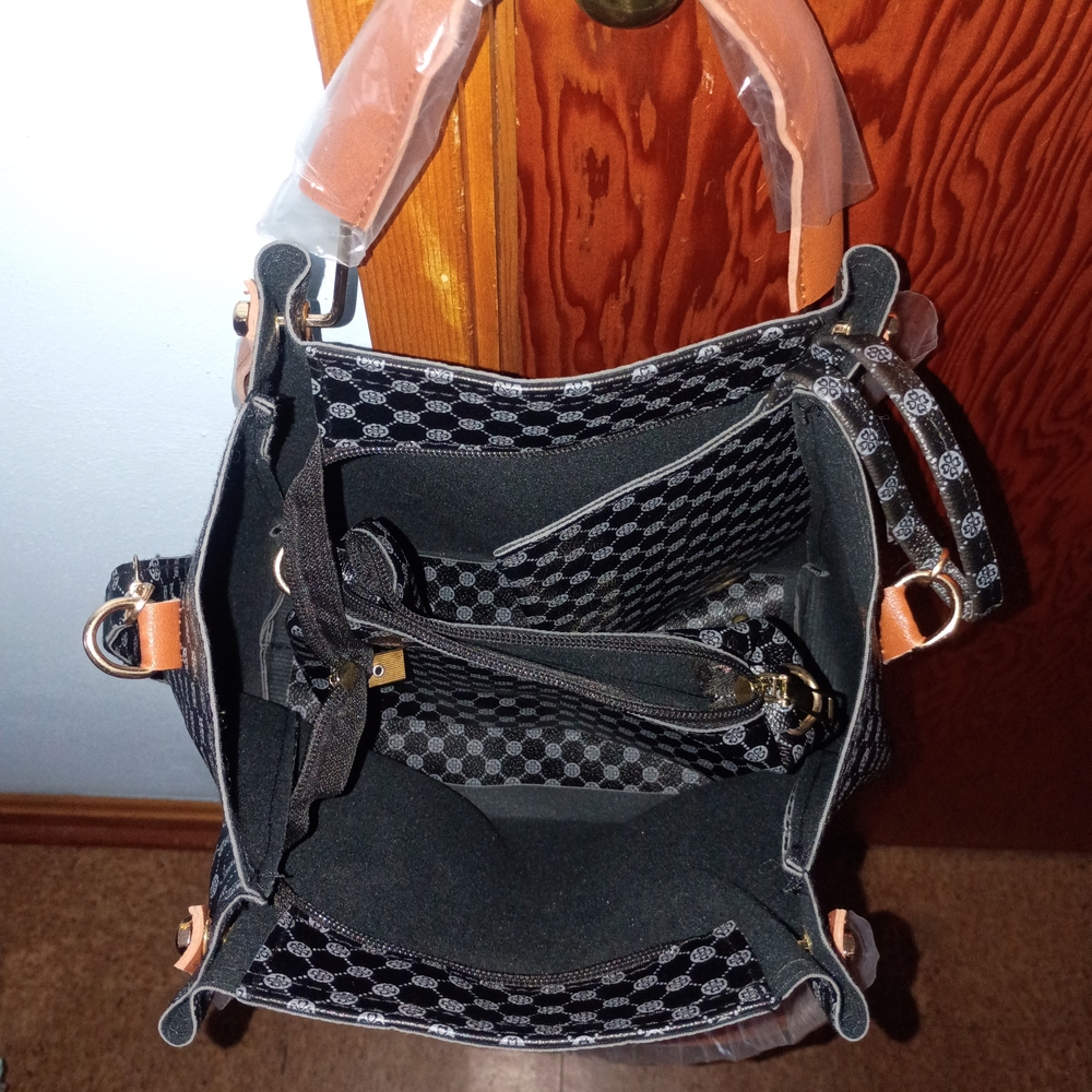 Elegant Black and Tan Checkered Crossbody Bag